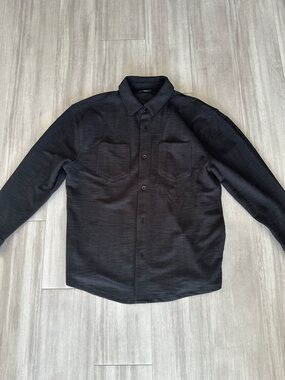 Black Textured Button-Up Shirt Jacket (XL)